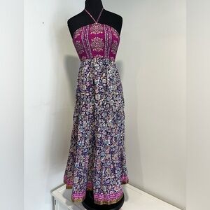 Maeve Anthropologie Daleka summer Dress XS Silk Smocked Waist Midi Sleeveless